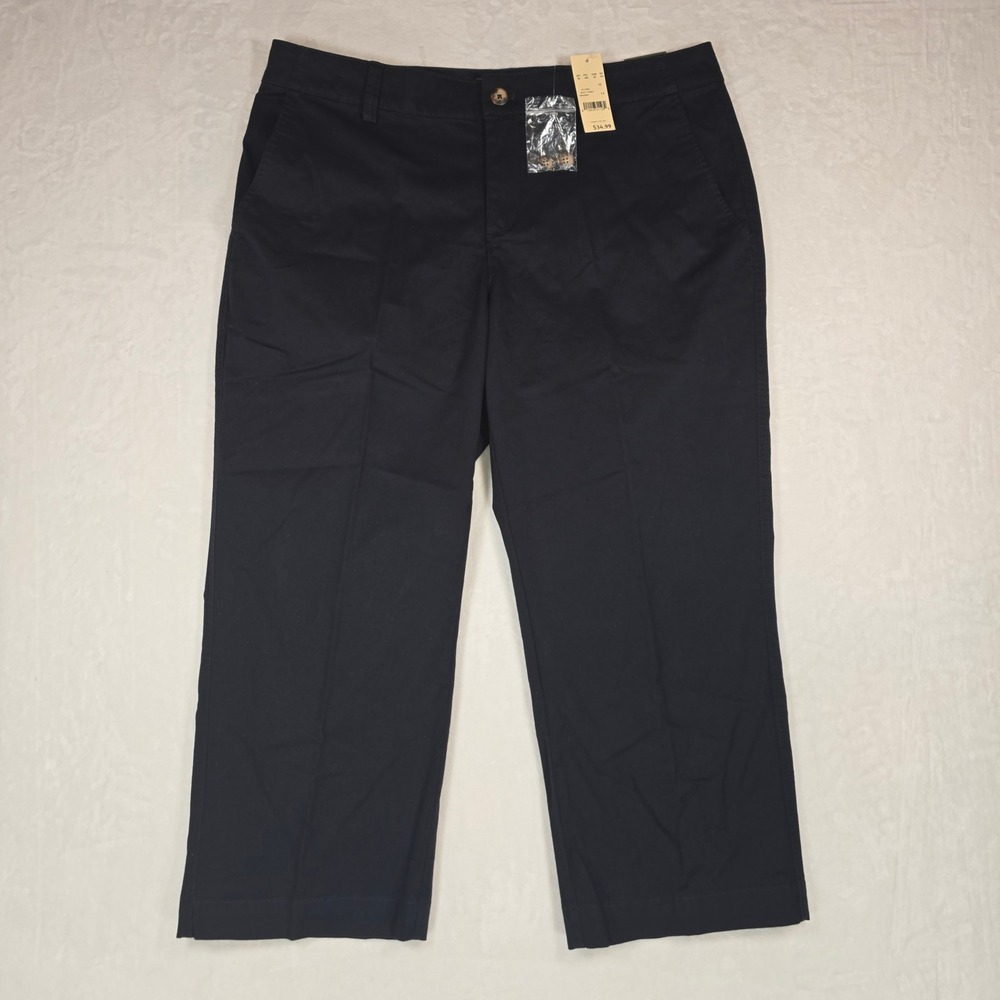 Eddie Bauer Womens 14 Chino Capri Pants Navy Blue Stretch Cotton NWT